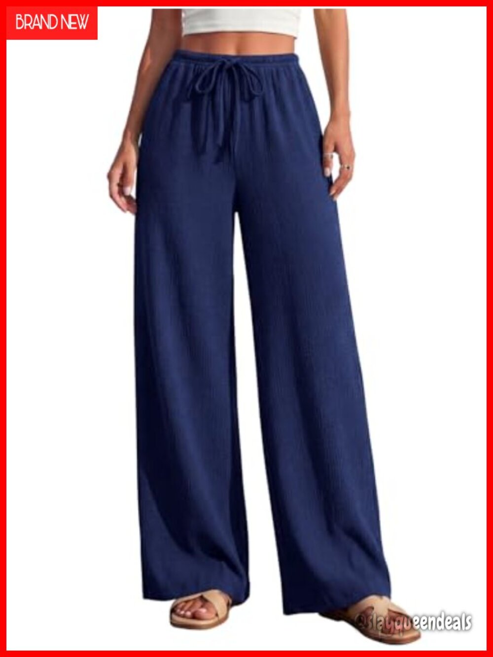 Wide Leg Palazzo Pants High Waist Drawstring Lounge Trousers with Pockets